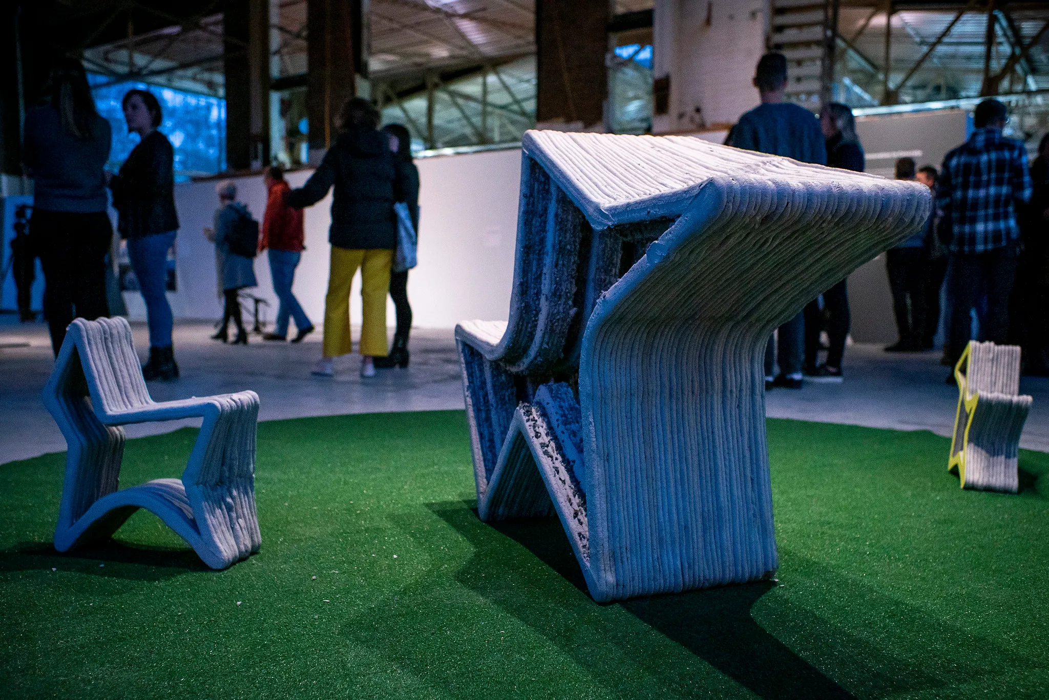 3D printed concrete art on display during the 2019 Innovation in Concrete Symposium organized by the University of Michigan Taubman College of Architecture and Urban Planning and the Civil and Environmental Engineering department.