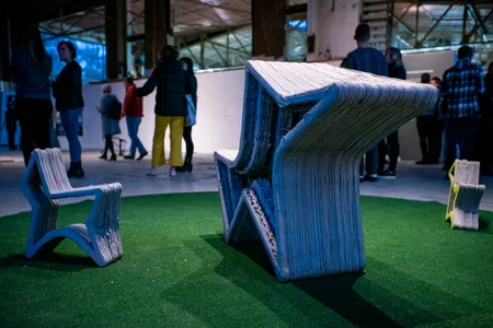 3D printed concrete art on display during the 2019 Innovation in Concrete Symposium organized by the University of Michigan Taubman College of Architecture and Urban Planning and the Civil and Environmental Engineering department.