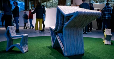 3D printed concrete art on display during the 2019 Innovation in Concrete Symposium organized by the University of Michigan Taubman College of Architecture and Urban Planning and the Civil and Environmental Engineering department.