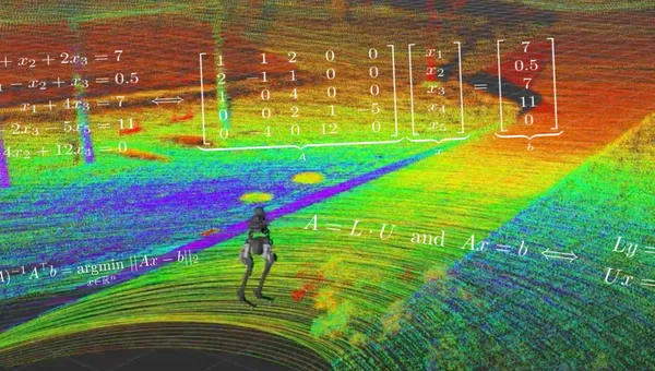 A robot standing in lidar waves.