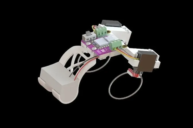 Rendering of the small robot that uses a twisted wire to hop and swim.