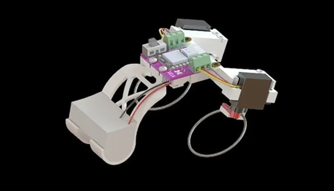 Rendering of the small robot that uses a twisted wire to hop and swim.