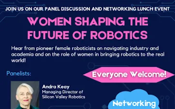 A graphic with text: "WIE Luncheon and Networking - Women Shaping the Future of Robotics"