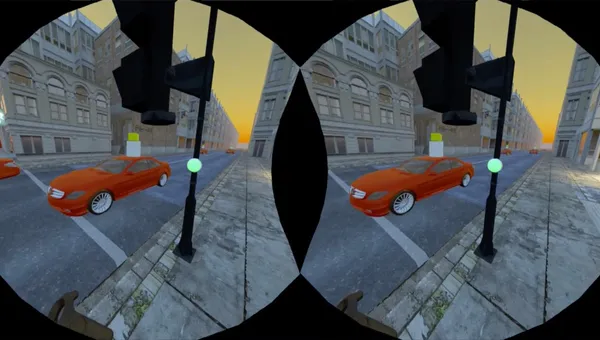 A pedestrian crossing a street with an autonomous vehicle.