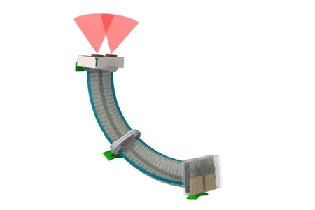 Rendering of a soft microrobot with onboard depth camera, soft actuators, and anchor feet for climbing plant stems.