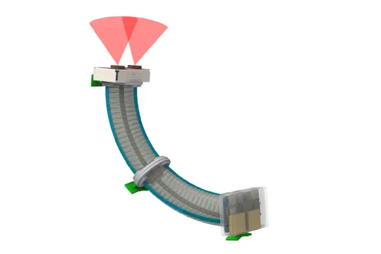 Rendering of a soft microrobot with onboard depth camera, soft actuators, and anchor feet for climbing plant stems.