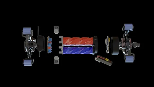 The SPPIRO robot, a soft origami in-pipe robot, shown inside a section of pipe.