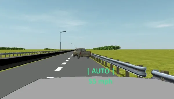 An obstacle in the road during a driving simulator.